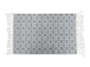 Boho Blue Diamond Layering Rug – Lightweight Fringed Mat for Entryway, Indoor/Outdoor Porch or Kitchen Decor